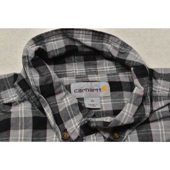 Carhartt Men's Plaid Short Sleeve Button-Down Shirt Black Size XL Cotton - Picture 5 of 8